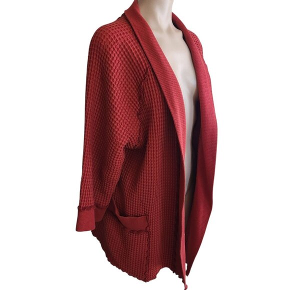 Focus Casual Life Waffle Cardigan Jacket Size Large Lagenlook Burnt Orange - Picture 2 of 9